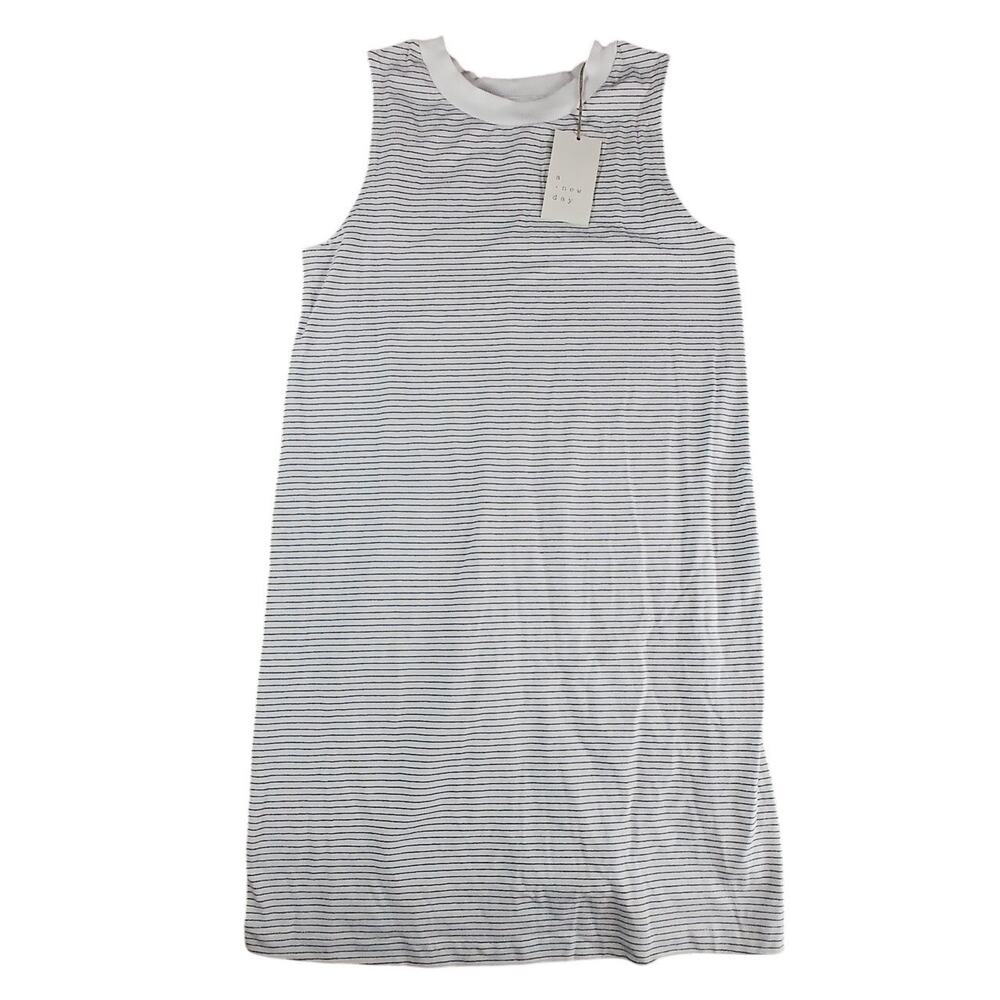 A New Day Dress Womens XS White Striped Fitted Stretch Long Sleeveless NWT